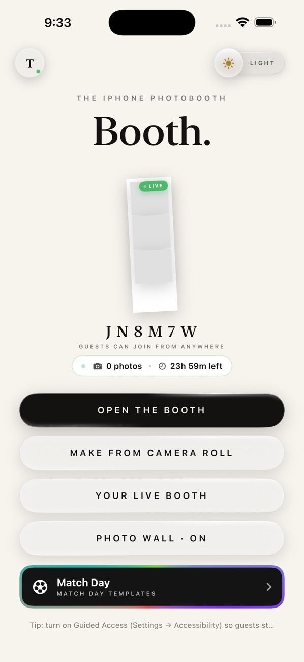 Booth: Open the booth